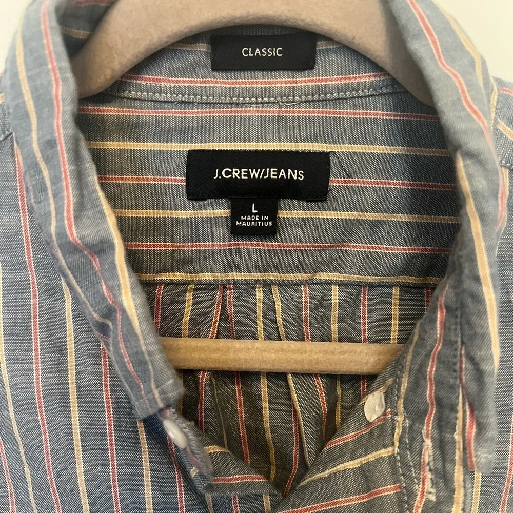 J. Crew Stripped casual 100%Cotton Button Down Long Sleeve Shirt Classic prep L